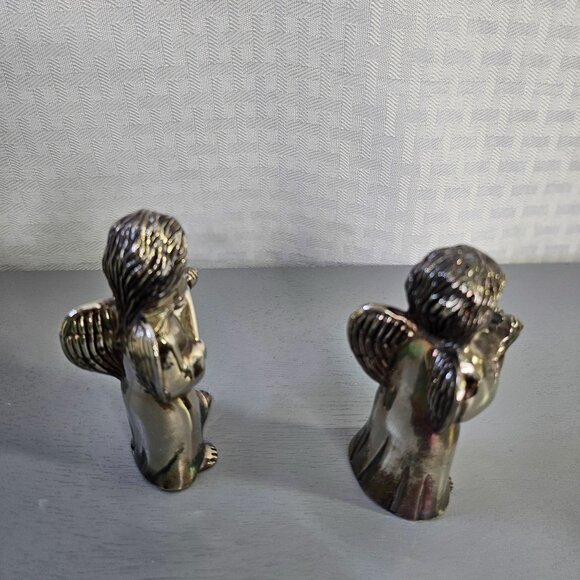 Vintage Angel Figurines Playing Violin & Flute SilverPlated Collectible Set Of 2 - Picture 3 of 5